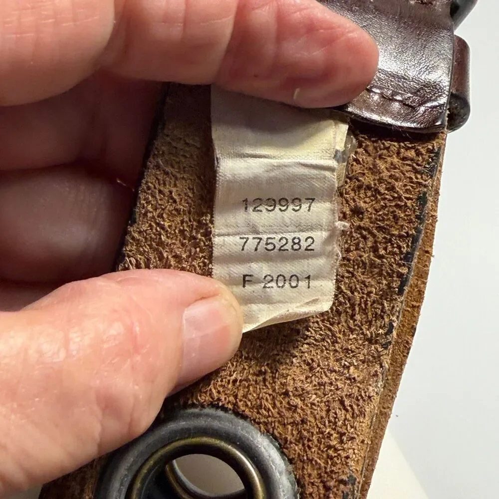 Y2K Brown Genuine Leather Grommet Eyelet Belt Distressed Boho Wide Belt